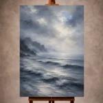 Misty blue Sea Wall Art print featuring gentle ocean swells fading into atmospheric fog for sophisticated coastal interiors