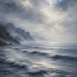 Misty Blue Seascape Sea Wall Art Canvas Print
