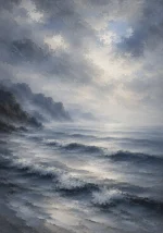 Misty Blue Seascape Sea Wall Art Canvas Print
