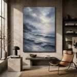 Misty Blue Seascape Sea Wall Art Canvas Print - Image 3