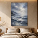 Misty Blue Seascape Sea Wall Art Canvas Print - Image 6