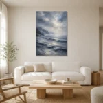 Misty Blue Seascape Sea Wall Art Canvas Print styled in a refined neutral interior