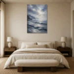 Misty Blue Seascape Sea Wall Art Canvas Print showcased in an elegant minimalist interior