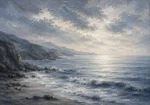 Panoramic Blue Seascape Sea Wall Art Canvas Print