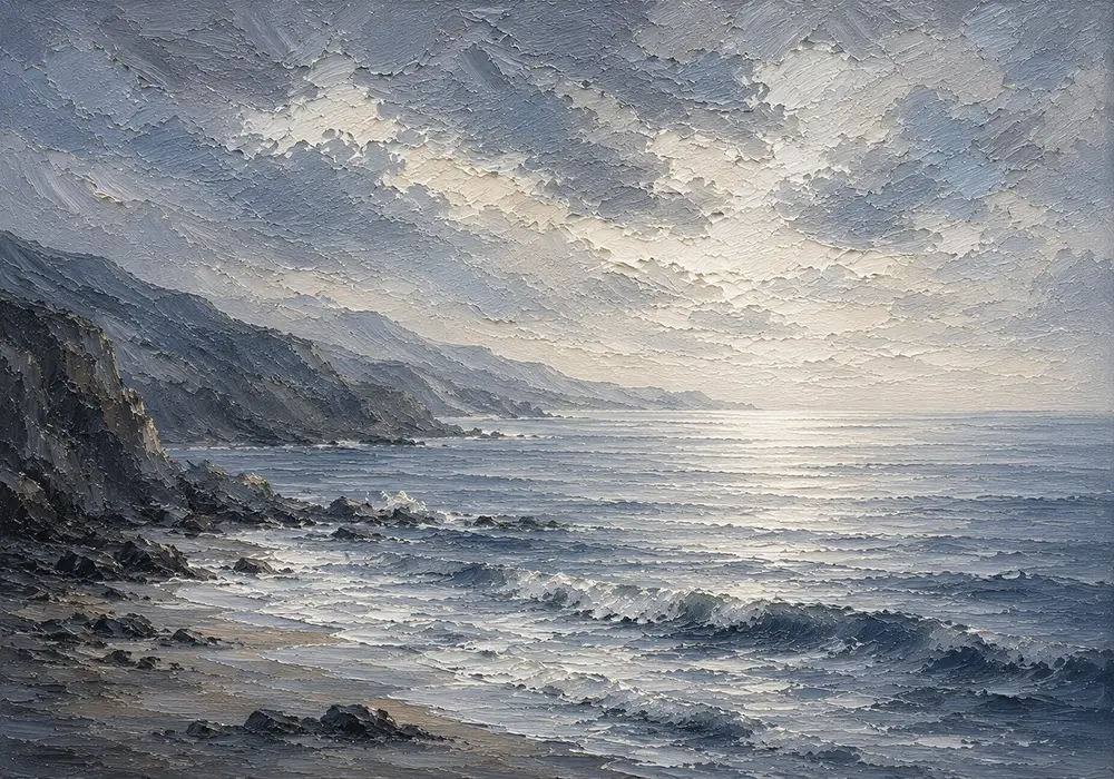 Panoramic Blue Seascape Sea Wall Art Canvas Print