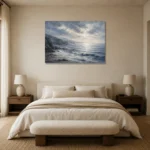 Panoramic Blue Seascape Sea Wall Art Canvas Print showcased in an elegant minimalist interior