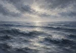 Silver Blue Seascape Sea Wall Art Canvas Print
