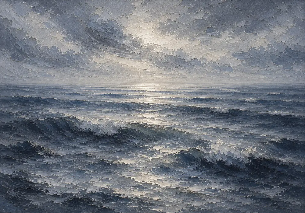 Silver Blue Seascape Sea Wall Art Canvas Print