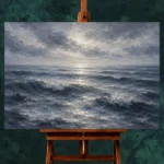 Silver Blue Seascape Sea Wall Art Canvas Print - Image 2