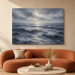 Silver Blue Seascape Sea Wall Art Canvas Print - Image 3
