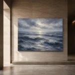 Silver Blue Seascape Sea Wall Art Canvas Print - Image 5