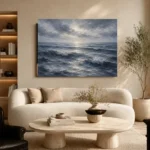 Silver Blue Seascape Sea Wall Art Canvas Print - Image 6
