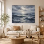Silver Blue Seascape Sea Wall Art Canvas Print - Image 7