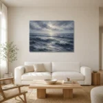 Silver Blue Seascape Sea Wall Art Canvas Print styled in a refined neutral interior