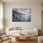 Slate Coastal Cliffs Sea Wall Art Canvas Print styled in a refined neutral interior