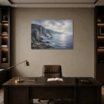 Slate Coastal Cliffs Sea Wall Art Canvas Print displayed in a contemporary gallery-inspired room