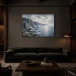 Slate Coastal Cliffs Sea Wall Art Canvas Print shown in a warm modern interior