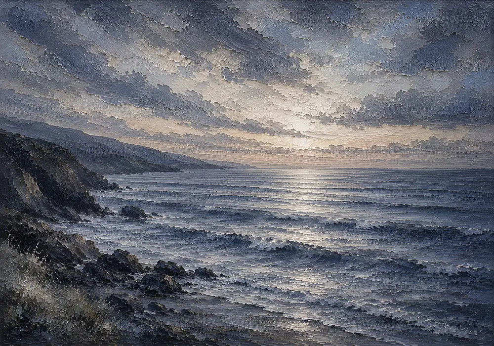 Dusk Blue Seascape Sea Wall Art Canvas Print