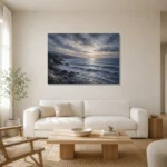 Dusk Blue Seascape Sea Wall Art Canvas Print styled in a refined neutral interior