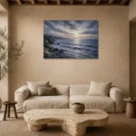 Dusk Blue Seascape Sea Wall Art Canvas Print presented in a sophisticated home setting