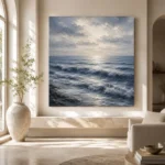 Serene Blue Horizon Sea Wall Art Canvas Print - Image 8