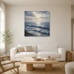 Serene Blue Horizon Sea Wall Art Canvas Print styled in a refined neutral interior