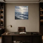 Serene Blue Horizon Sea Wall Art Canvas Print displayed in a contemporary gallery-inspired room