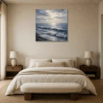 Serene Blue Horizon Sea Wall Art Canvas Print showcased in an elegant minimalist interior