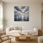 Reflective Blue Seascape Sea Wall Art Canvas Print styled in a refined neutral interior