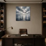 Reflective Blue Seascape Sea Wall Art Canvas Print displayed in a contemporary gallery-inspired room