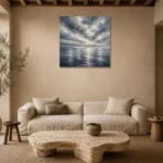 Reflective Blue Seascape Sea Wall Art Canvas Print presented in a sophisticated home setting