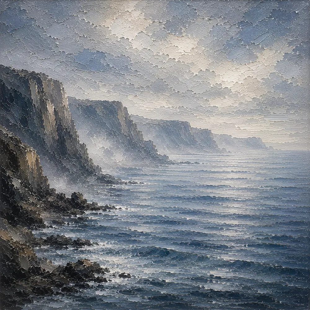 Misty Coastal Cliffs Sea Wall Art Canvas Print