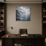 Misty Coastal Cliffs Sea Wall Art Canvas Print displayed in a contemporary gallery-inspired room