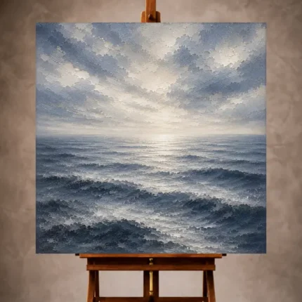 Serene blue Sea Wall Art print featuring broad rhythmic ocean swells and a peaceful ivory horizon for elegant coastal interiors