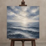 Serene Open Sea Wall Art Canvas Print displayed on a studio easel
