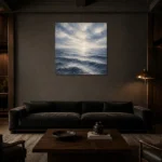 Serene Open Sea Wall Art Canvas Print shown in a warm modern interior