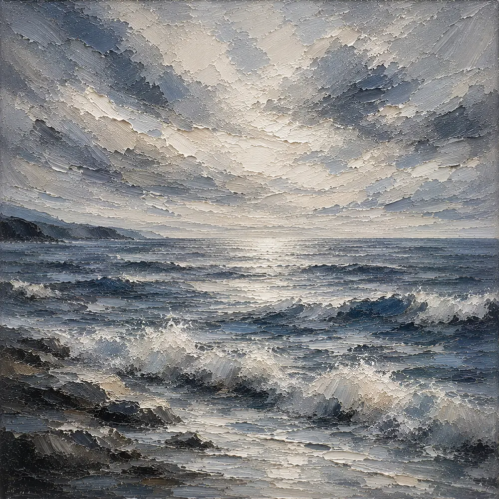 Abstract Blue Coastal Sea Wall Art Canvas Print