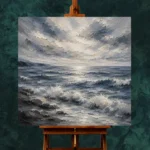 Abstract Blue Coastal Sea Wall Art Canvas Print - Image 2