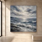 Abstract Blue Coastal Sea Wall Art Canvas Print - Image 3