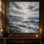 Abstract Blue Coastal Sea Wall Art Canvas Print - Image 4