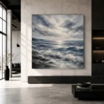Abstract Blue Coastal Sea Wall Art Canvas Print - Image 5