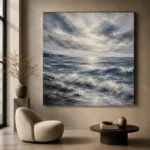 Abstract Blue Coastal Sea Wall Art Canvas Print - Image 6