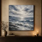 Abstract Blue Coastal Sea Wall Art Canvas Print - Image 7