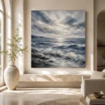 Abstract Blue Coastal Sea Wall Art Canvas Print - Image 8