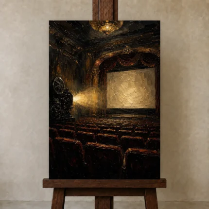 Amber Glow Classic Cinema Wall Art Canvas Print shown in Studio Easel