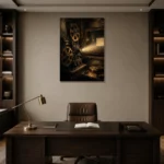 Antique Projection Booth Classic Cinema Wall Art Canvas Print displayed in a contemporary gallery-inspired room