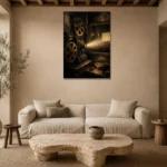 Antique Projection Booth Classic Cinema Wall Art Canvas Print presented in a sophisticated home setting