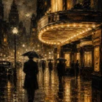 Rainlit Noir Cinema Street Wall Art Canvas Print