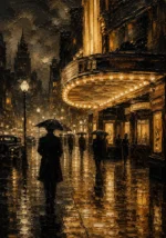 Rainlit Noir Cinema Street Wall Art Canvas Print