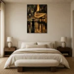 Rainlit Noir Cinema Street Wall Art Canvas Print showcased in an elegant minimalist interior